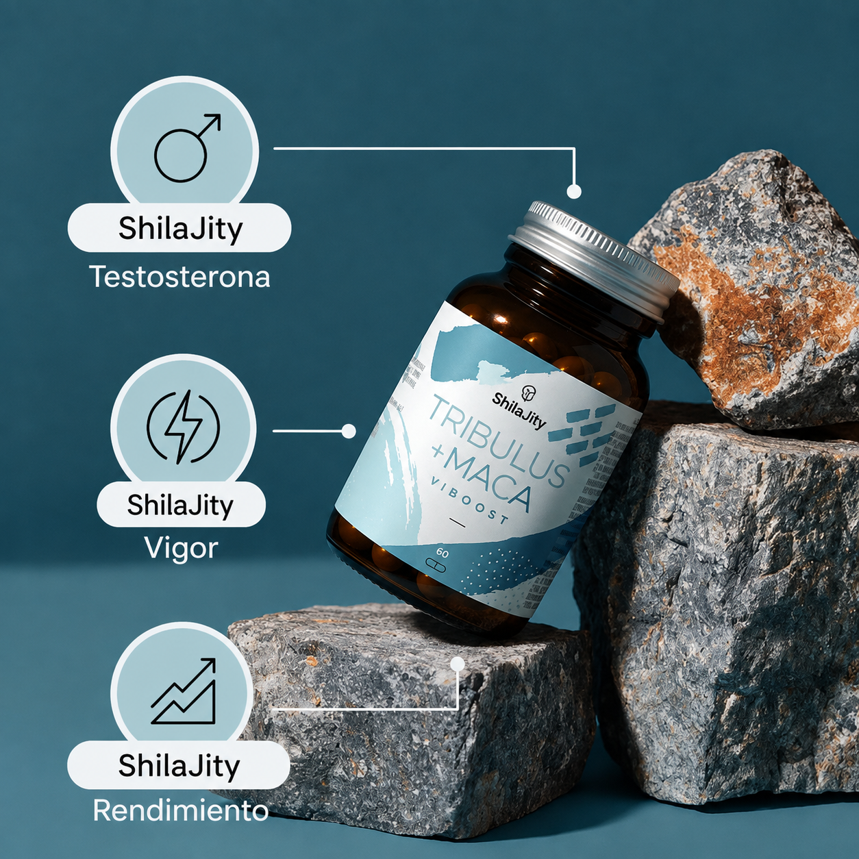 Suplemento para la Testosterona con Zinc Viboost Tribulus + Maca