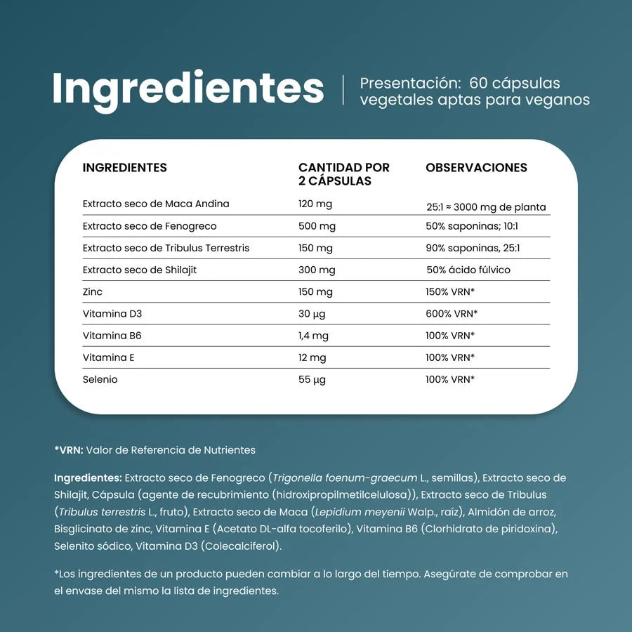 Suplemento para la Testosterona con Zinc Viboost Tribulus + Maca